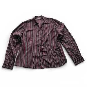 Apt. 9 Striped Black and Pink Button Down Women's Blouse L